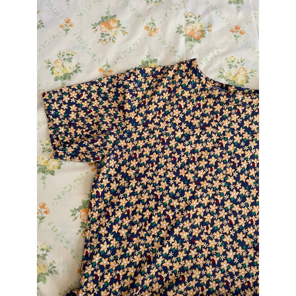Floral Print Short Sleeve Tee - Navy & yellow